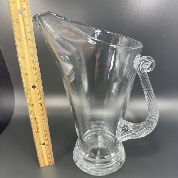 Vintage Clear Glass Crystal Pitcher Jug With Swirl Handle Made In Poland Glass - Picture 2 of 12